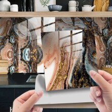 Peel and Stick Wall Tiles Marble Gold Orange Waterproof Self Adhesive Kitchen Bathroom 20x20cm 10 Pcs