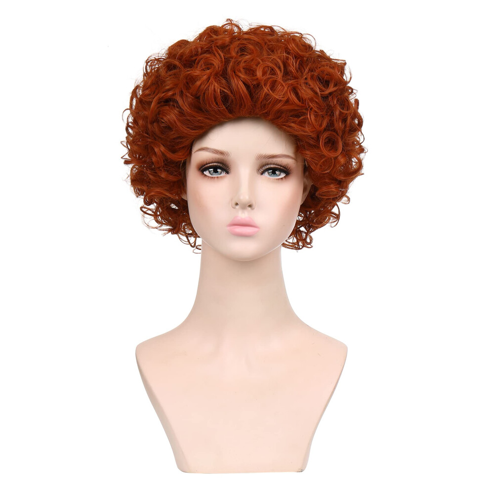 Unisex Orange Short Curly Reddish Heat Resistant Synthetic Wig For Women Cosplay Halloween