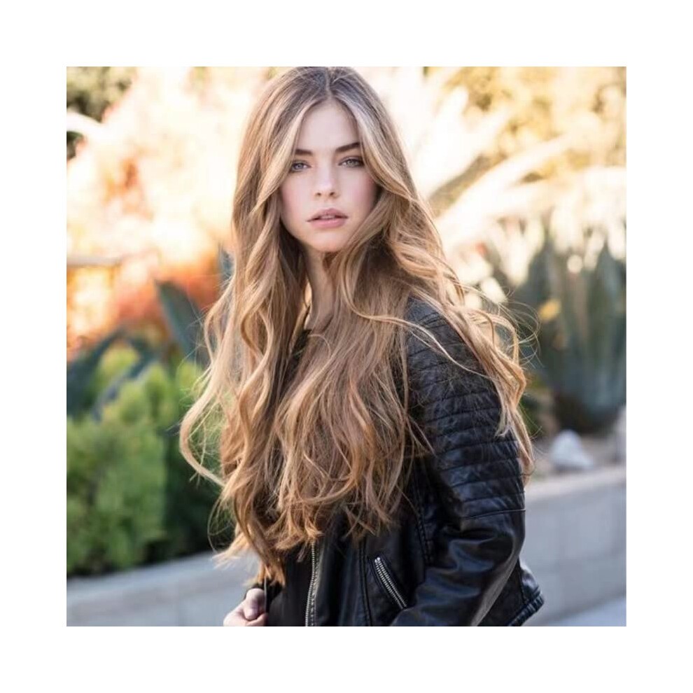 Unisex Blonde Wigs For Women Long Curly Ombre Synthetic Middle Part Wig With Adjustable Comfortable Cap