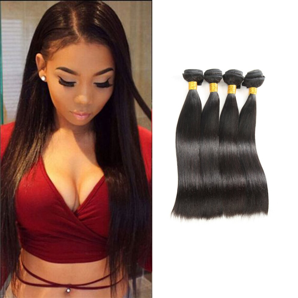 Unisex Black Virgin Brazilian Straight Human Hair Bundles 4 Pack Grade 9A Unprocessed Weave Extensions Natural