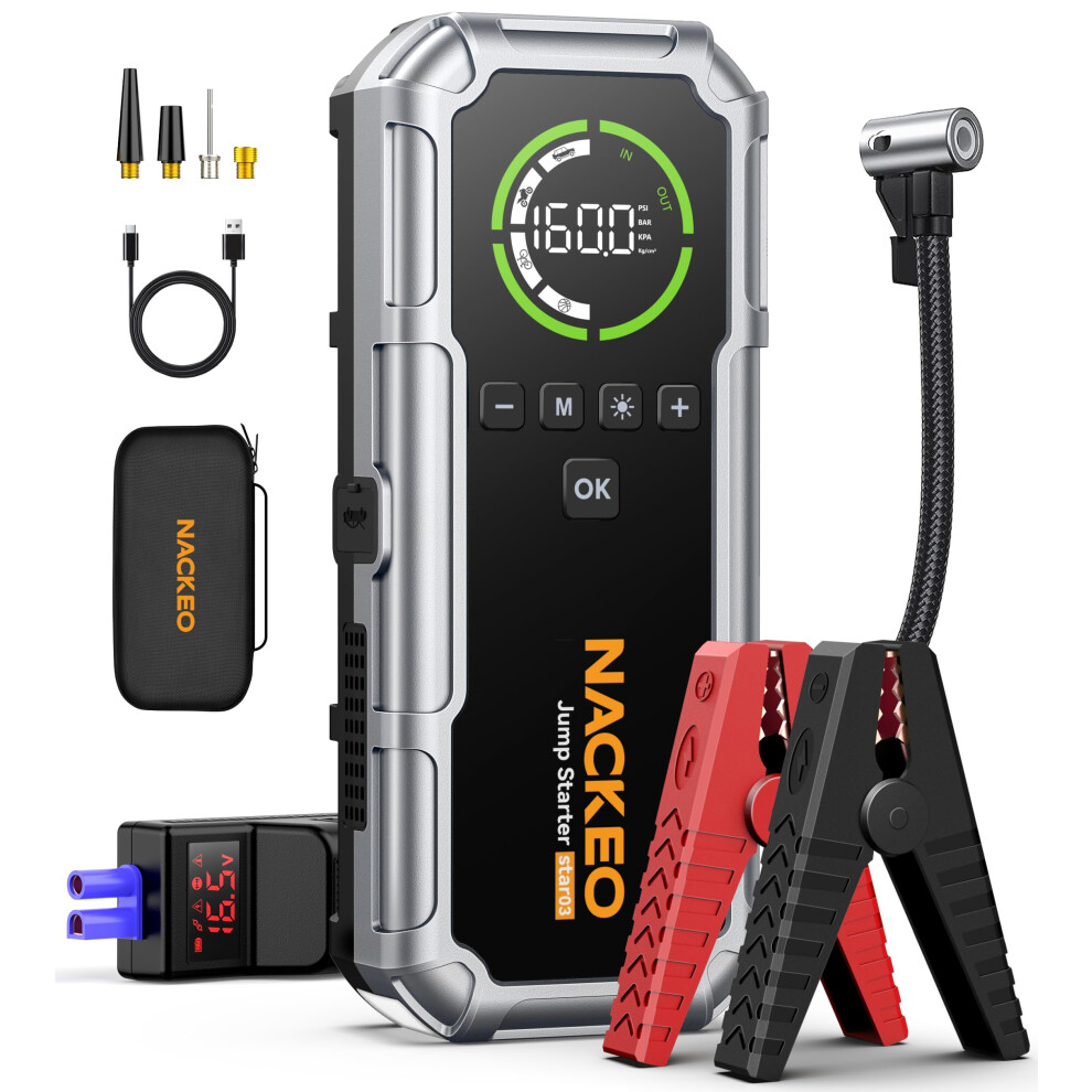 7000A Jump Starter Power Pack With 160Psi Air Compressor,Car Battery Booster Jump Starter For 12V Vehicle(Up To All Petrol/10L Diesel),Car Jump Pack 684514184830
