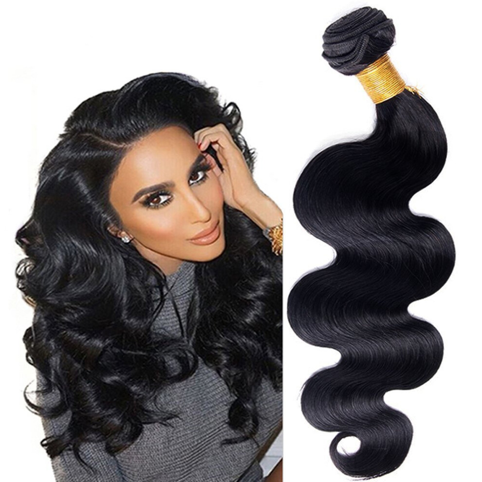 Unisex Black 16 Inch Brazilian Body Wave Virgin Human Hair Bundle Bleachable Dyeable, Soft Texture