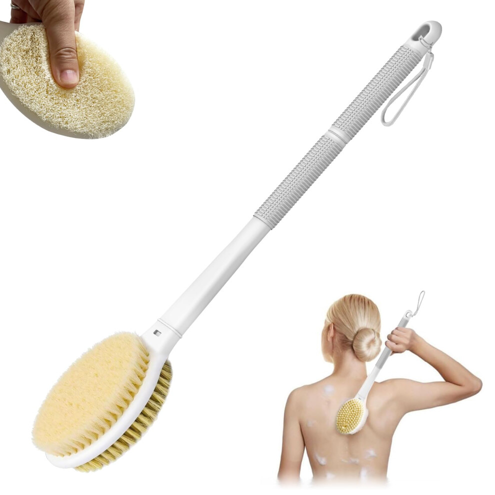 Moxyoy Back Scrubber,Body Shower Brush With 44Cm Long Handle, Double-Sided Exfoliating Back Brush With Stiff And Soft Bristles For Women, Men, Elderly
