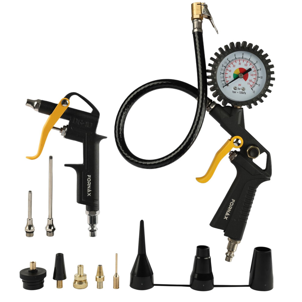 Fornax Heavy Duty Air Compressor Accessory Kit, Tire Inflator With Pressure Gauge And Air Blow Gun With Steel Air Flow Extension 850038383480