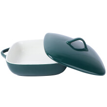Fuente para hornear nórdica binaural cuadrada, bol doméstico para hornear en la cocina con tapa.