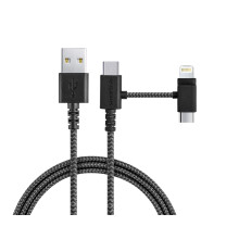 3-in-1 universele snellaadkabel van 1,8 meter met stoffen omhulsel - Crown Joule [Micro-USB met Lightning- en USB-C-adapters]