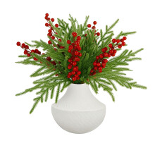 10 künstliche Norfolk-Kiefernzweige (48 cm) mit roten Beeren, geeignet für DIY-Weihnachtsgirlanden, Kränze und Heimdekoration