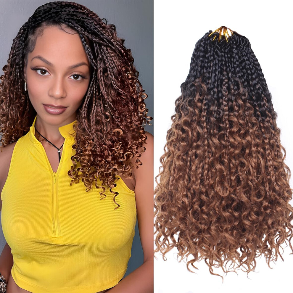 Unisex Black Goddess Box Braids 14 Inch Boho Crochet Hair With Curly Ends Prelooped Synthetic For Women