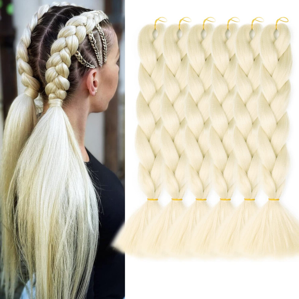 Unisex 613 Blonde Jumbo Braiding Hair Extensions 24 Inch Synthetic Prestretched Smooth 6 Pack For Women