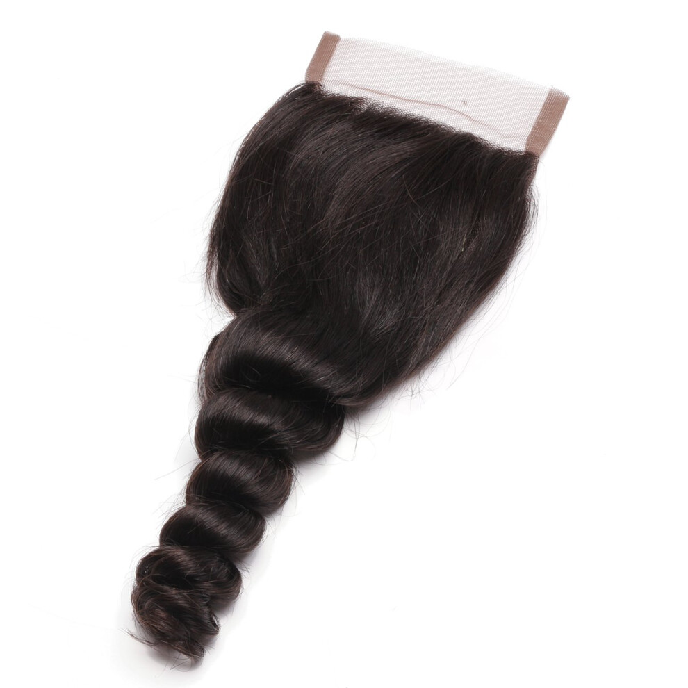 12 Inch Brazilian Loose Wave Closure Virgin Hair Pre Plucked Bleached Knots Natural Black 4x4
