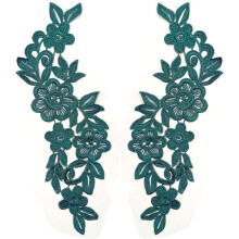 Dark Green Flower Lace Applique Embroidery Patch for Dresses, Easy Sew Floral Design