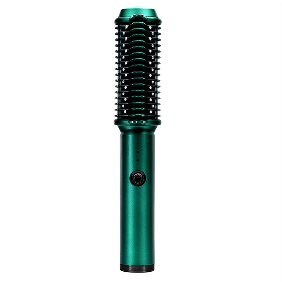 Green Usb Rechargeable Hair Straightener Comb With Tourmaline Ceramic Brush For Wet And Dry Hair