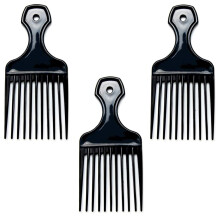3 Pack 6 Inch Plastic Afro Pick Comb Set with Wide Tooth Detangling for Thick Curly Hair Styling