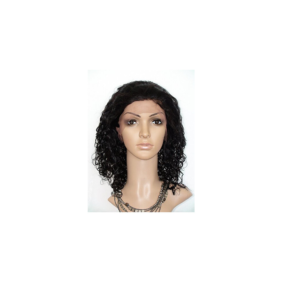Unisex Black 18 Inch Curly Malaysian Virgin Human Hair Full Lace Wig Off #1B Tangle Styling