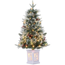 WhizMax 3ft Mini Pre-Lit Christmas Tree with 78 Warm White Lights, Pine Cones & Red Fruits, Artificial Green Tabletop Xmas Tree for Holiday Decor