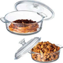 2 Pcs Glass Casserole Dish with Lid, Oven & Microwave Safe, with Handle, 0.8L/1.7L Round Baking Bowls for Kitchen, Home, Party