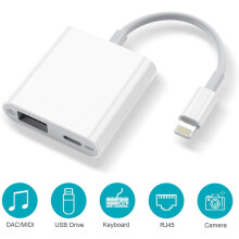 Lightning to USB Camera Adapter with Charging Port, Lightning Female USB OTG Cable for Select compatible with iPhone, compatible with iPad Models