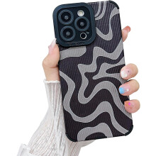Blødt PU-læder TPU-cover, sødt bølget malingdesign, tyndt stødsikkert beskyttelsesetui til kvinder og piger, grå, kompatibel med iPhone 11