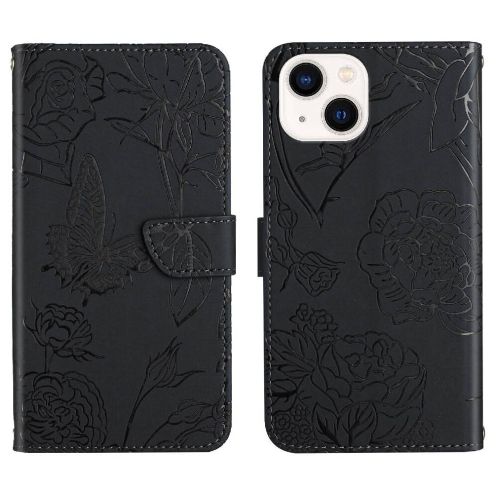 Case For Compatible With Iphone 13 Mini Flowers And Butterflies With Wrist Strap Pu Leather Flip Cover Shockproof Leather Case Anti-Drop Protection 9773935091733