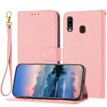 Telefoncover kompatibel med Samsung Galaxy A20/A30 Litchi-mønster PU-læder Flip Folio-pung med kortholder
