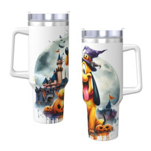 Pahar Halloween Donald Duck de 40 oz cu mâner și pai, cană izolată etanșă din oțel inoxidabil - compatibilă cu suporturile pentru pahare