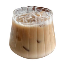 Doorzichtige glazen koffiemok van 412 ml (14,5 oz), klassieke verticale strepen, premium theekop voor warme/koude dranken, geribbelde bloemknop