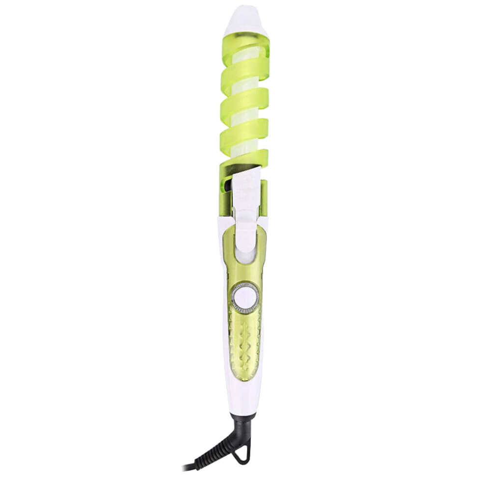 Green Automatic Hair Curler With Fast Heatup, Spiral Curl Ceramic Wand, Dual Voltage,