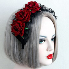 Bridal Headpiece with Elegant Pearl Rhinestones, Gothic Red and Black Flower Crown Wedding Hair Accessories
