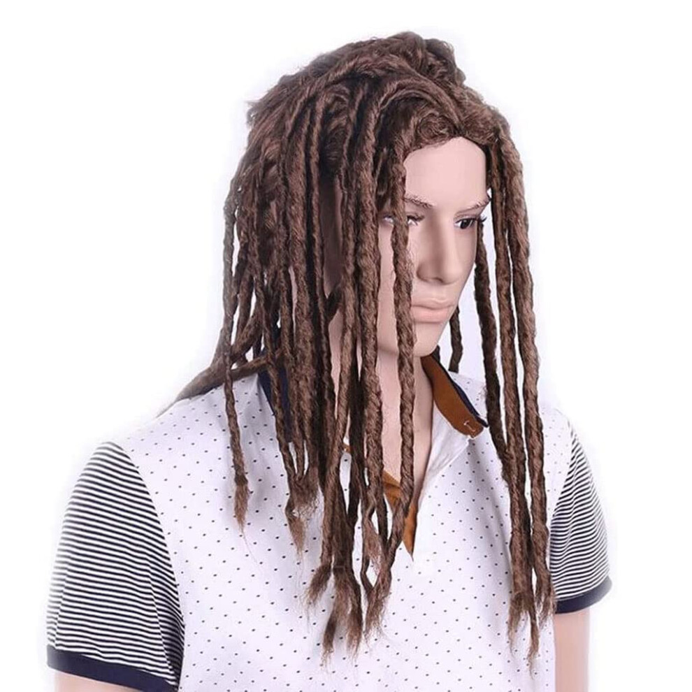 Unisex Brown Long Dreadlock Wig For Men With Realistic Hairline, Heatresistant Curly Braided Style