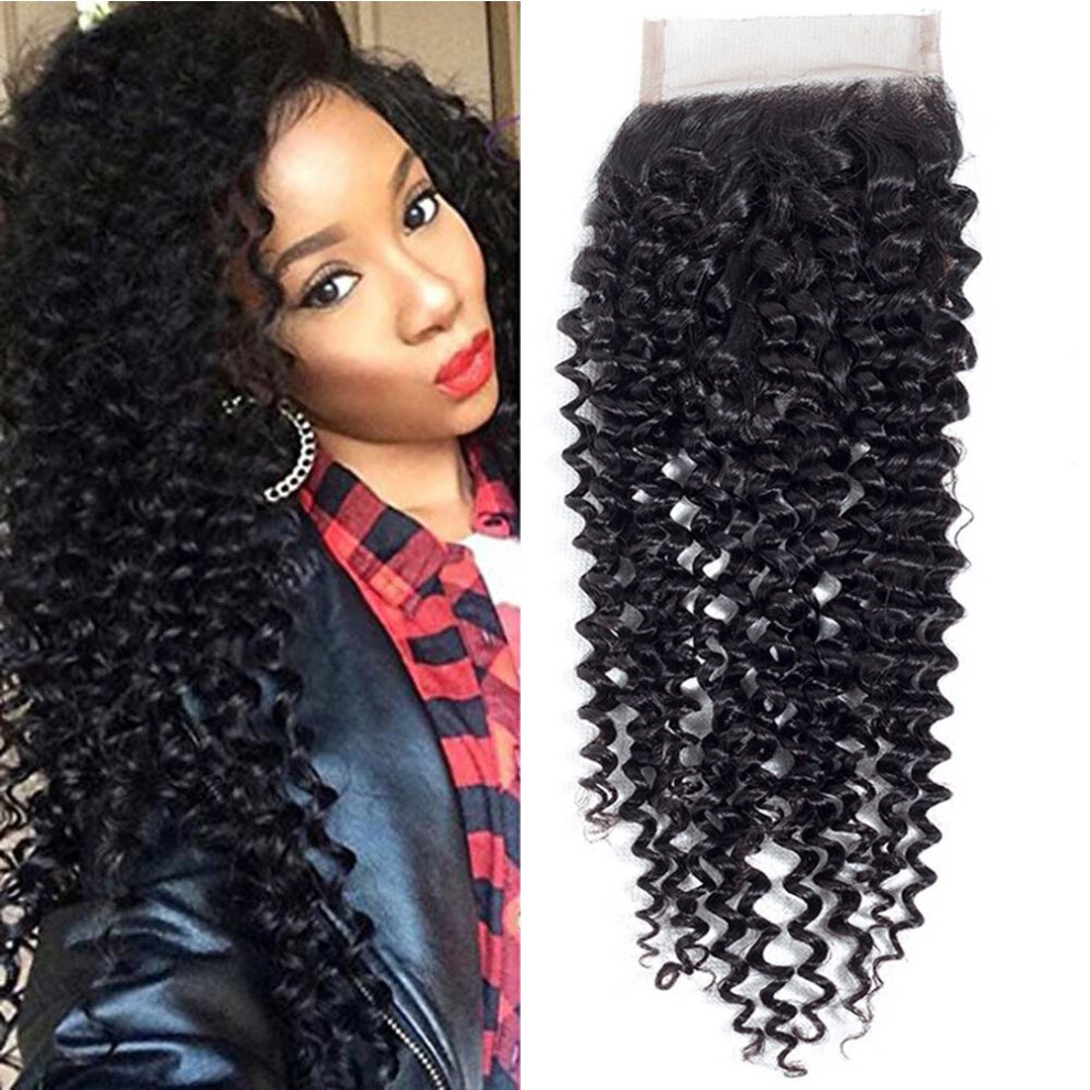 Unisex Black Brazilian Curly Hair Closure 4X4 Lace Virgin Human Hair Natural 8A Unprocessed 12 Inch