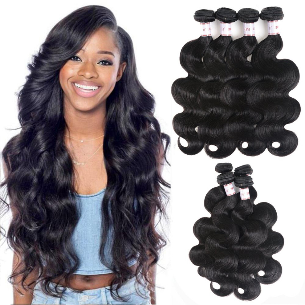 Unisex Black Brazilian Virgin Hair Body Wave 4 Bundles 100% Unprocessed Human Hair Weave Natural 1824 Inch