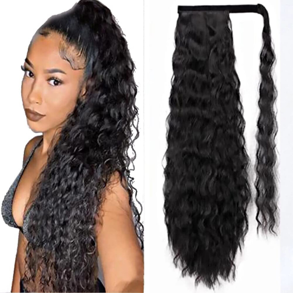 Unisex Ponytail Hair Extensions Natural Curly Clip In Synthetic Hairpiece With Secure Headband Clip