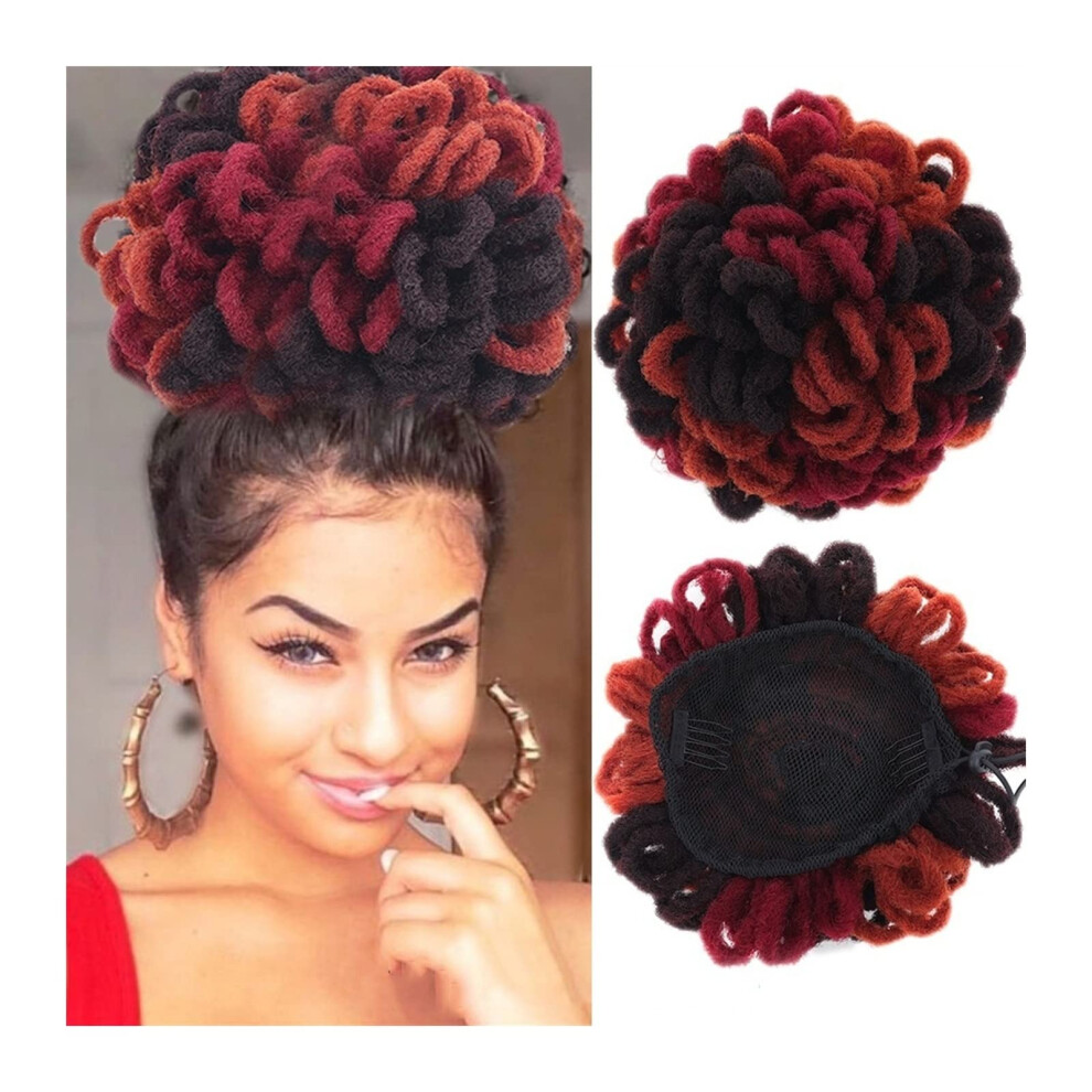Synthetic Dreadlocks Bun Afro Puff Drawstring Ponytail Hairpiece for Black Women, Heat Resistant, Color BUG