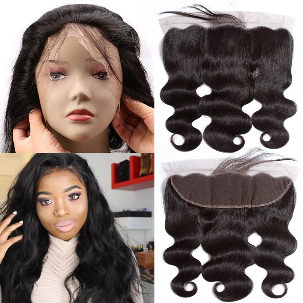 Unisex Brazilian Virgin Hair Body Wave Lace Frontal Closure 13X4 Ear To Ear With Baby Hair 130 Density