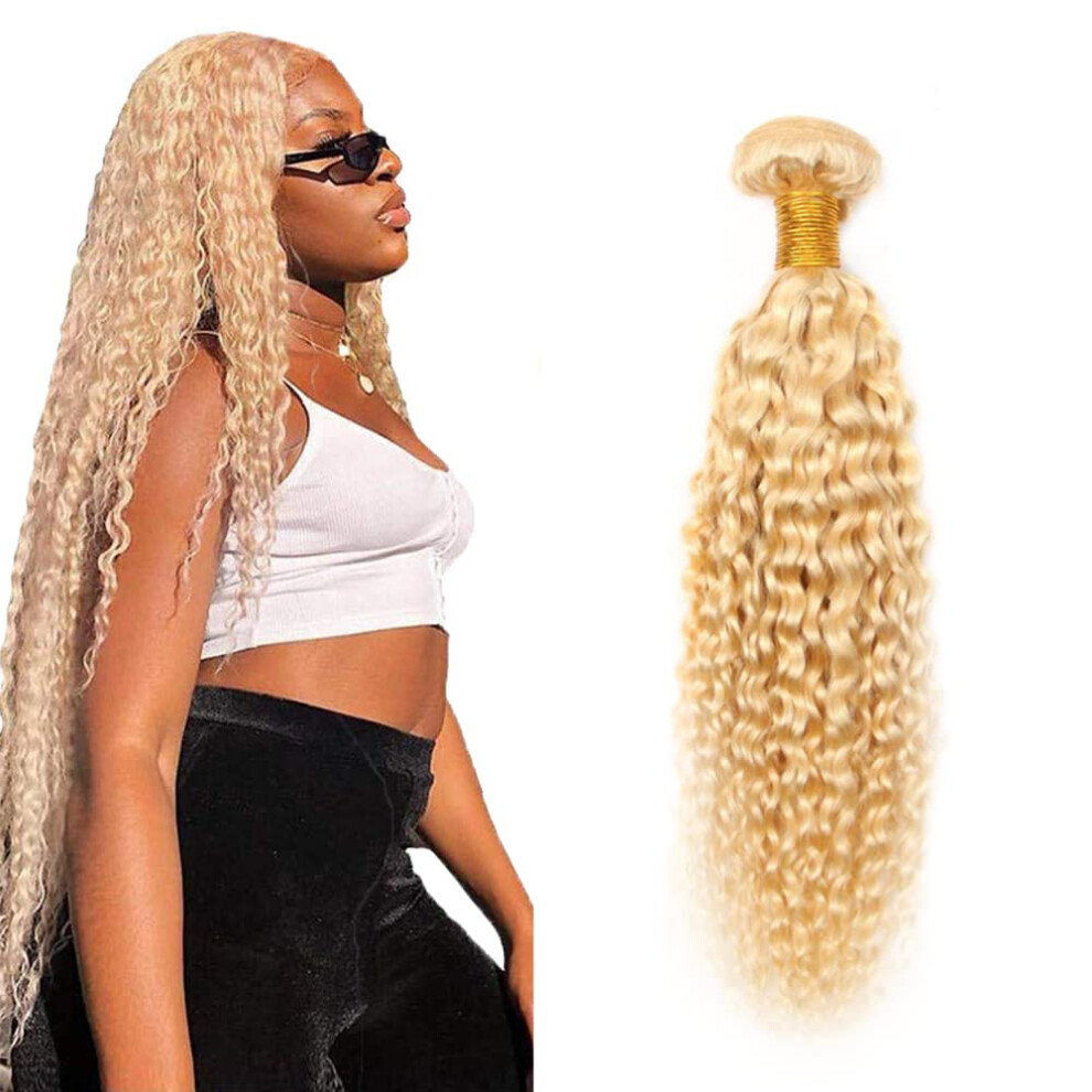 Unisex Brazilian Kinky Curly Hair 28 Inch 613 Honey Blonde Virgin Remy Extensions 150% Density