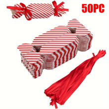 50-pack julgodisar med band, röd- och vitrandiga papperspresentaskar för barn, godis, choklad, festgåvor - perfekt för jul,
