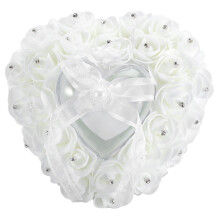 OKBY Ring Box - Romantic Heart-shaped Wedding Ring Box Rose Rhinestone Decor Ring Pillow Cushion(white)
