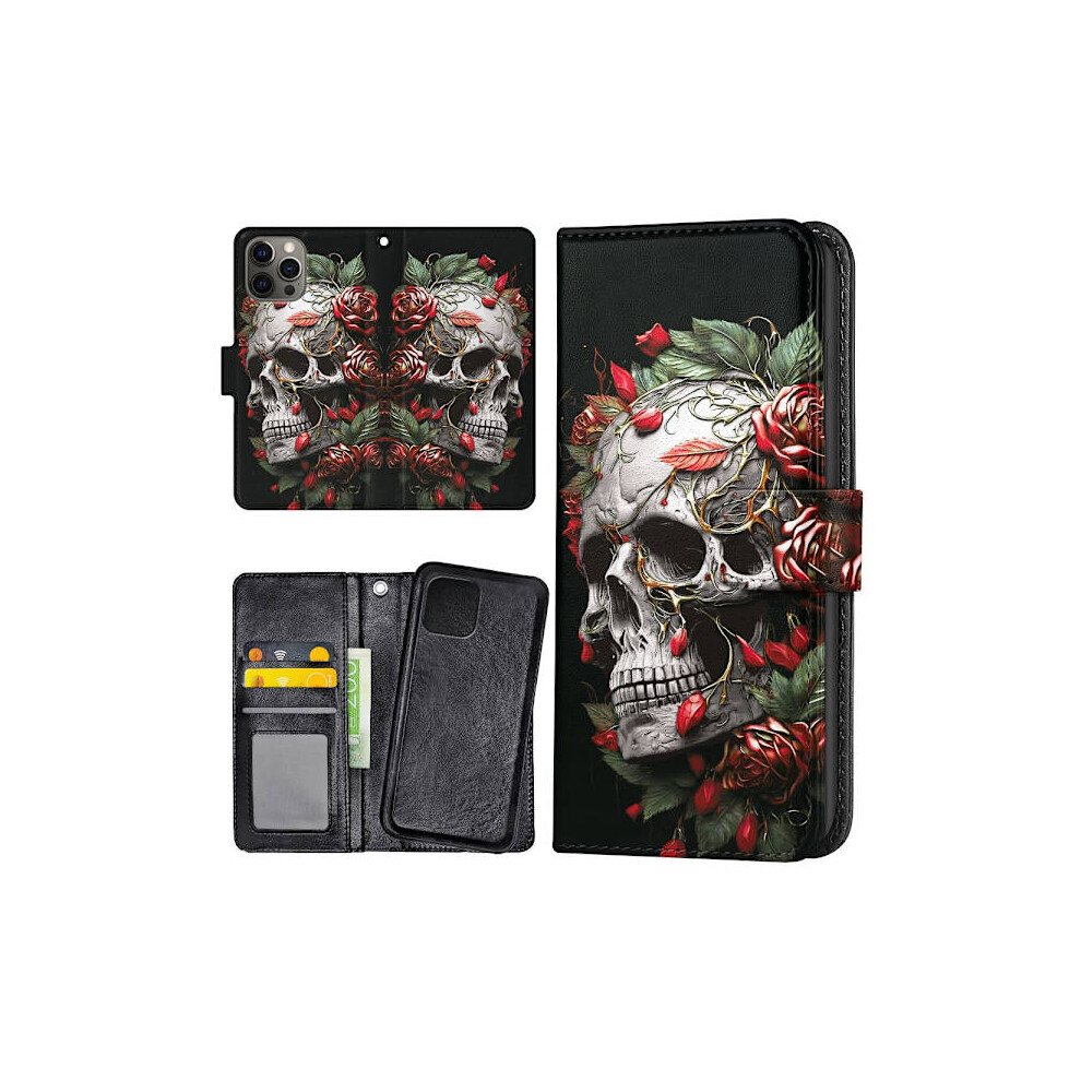 Compatible With Iphone 16 Pro - Wallet Case/Case Skull Roses 9482726557111