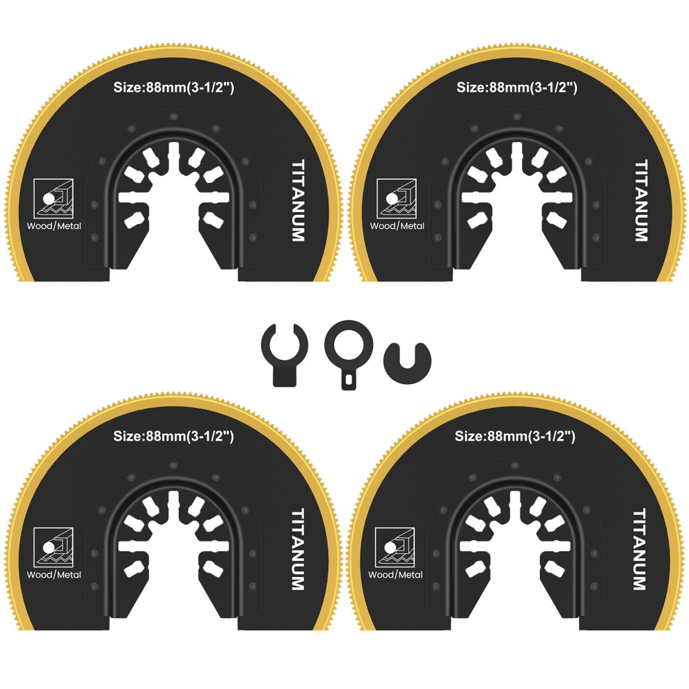4Pcs Oscillating Saw Blades Set, Compatible With Universal Tools, Semi-Circle Titanium Bimetal For Wood, Plastic, Straight & Flush Cuts 9482726557364