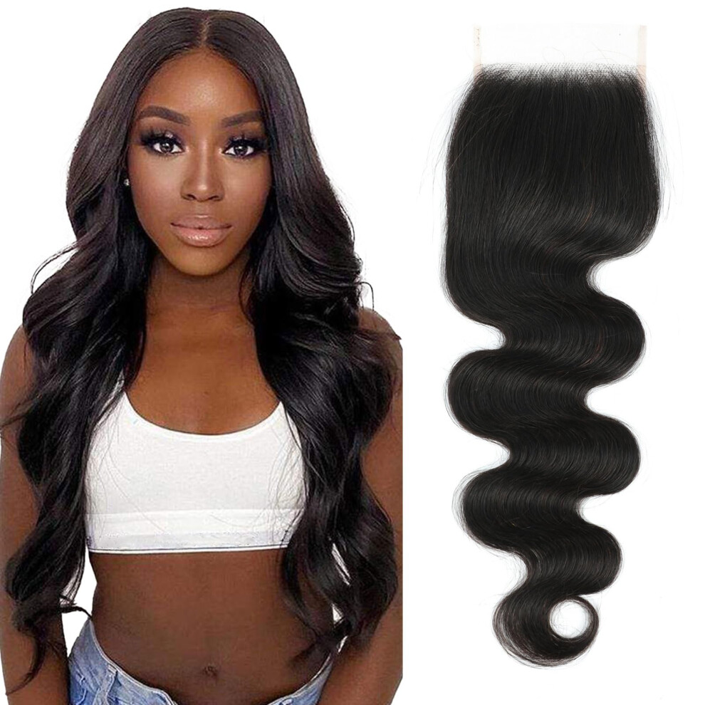 Brazilian Virgin Hair Closure 16 Inch Body Wave 4x4 Transparent Lace Natural Hairline 150 Density