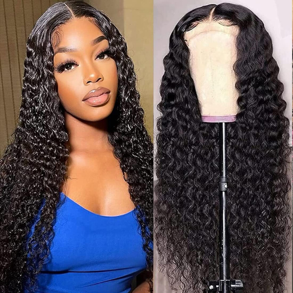 Unisex 13X4 Hd Transparent Lace Deep Wave Wig Brazilian Human Hair Pre Plucked Natural Hairline 150% Density 10Inch