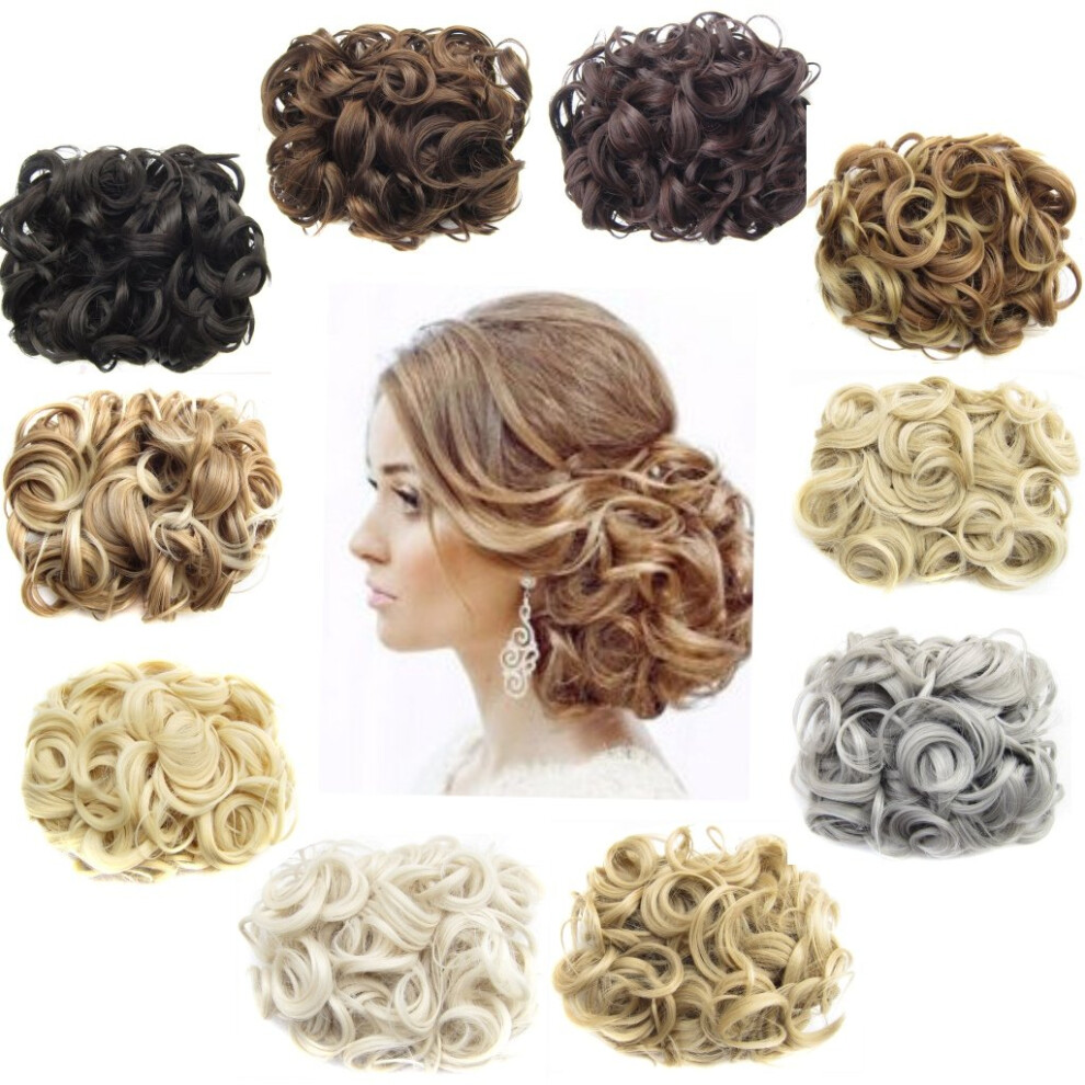 Unisex Hair Bun Extension Synthetic Hair Chignon With Double Comb Clips Messy Curly Updo Hairpiece For Women
