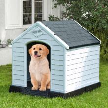 Dextrus Plastic Dog House, Outdoor Indoor Waterproof with Elevated Floor & Vents, Easy Clean & Assemble, 28.5"L*26"W*28"H, Gray