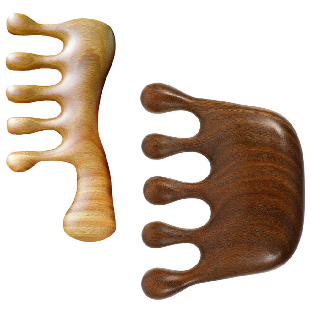 Massage Wooden Comb Wide Tooth Handheld Massagers Scalp Natural Sandalwood 2 Pcs