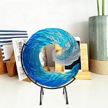 Creative Ocean Wave Desktop Ornament,4.72in Ocean Wave Art Handmade Crafts Ornament with Bracket,Gradient Blue Wave Sculpture Ornament Decoration
