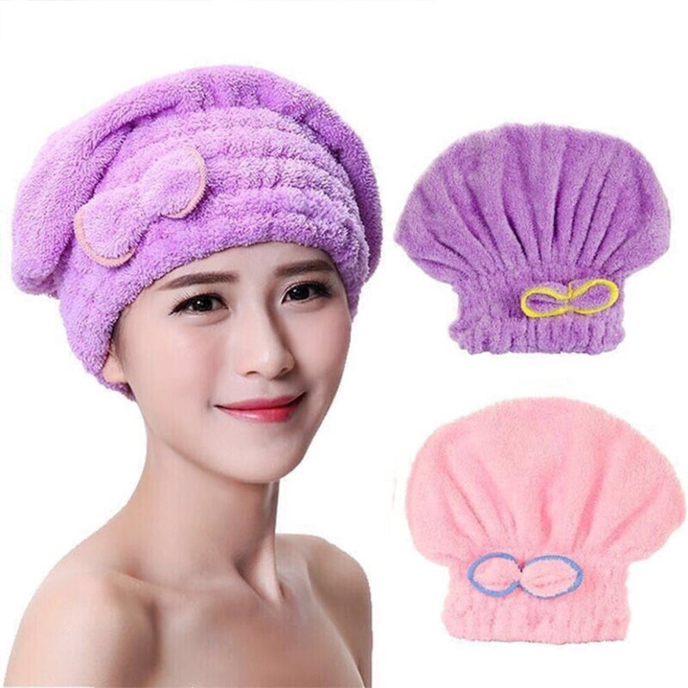 ADVEN Showering Cap Water Absorbent Hair Fast Drying Bathing Hat Bowknot SPA Wraps Towel Accessory for Home Bathroom Shower Room Purple-image-OPC-PQZH6V9-NEW