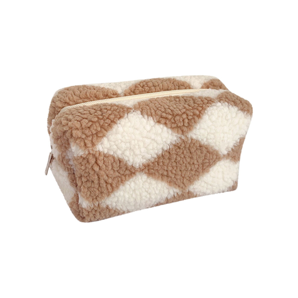 ZKCCNUK Plaid Plush Pen Bag, Large-capacity Storage Bag compatible with Lingge, Portable School Supplies & Cosmetic Case