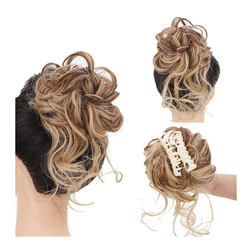 Messy Bun Hair Piece Synthetic Wavy Curly Hair Extension with Secure Claw Clip for Women Color 04