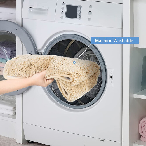Astarin Solid Print Beige Microfiber, PVC Bath Rug, 24"60", MACHINE WASHABLE 2