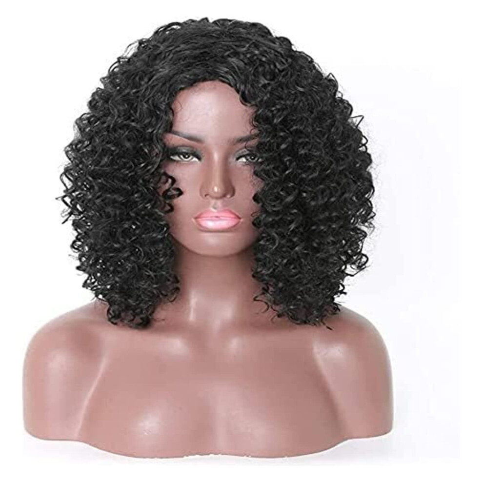 Unisex Curly Lace Front Wig With Bangs For Women, Voluminous Afro Curls Synthetic Hair, Natural Hairline
